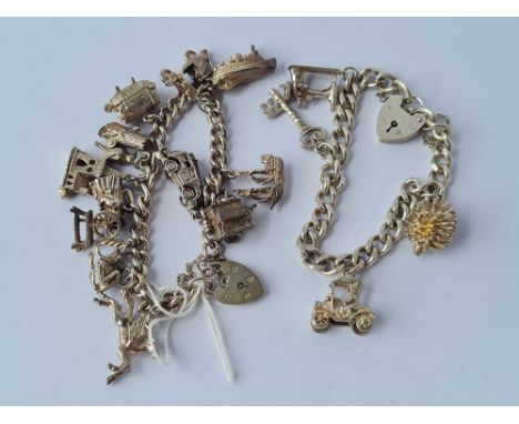Two silver vintage charm bracelets with 16 charms 95.6g