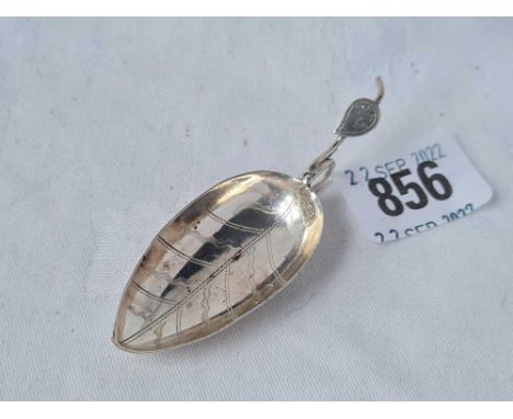 A Georgian caddy spoon with leaf shaped bowl, 3" long