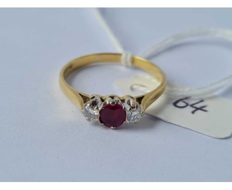 Vintage ruby &amp; diamond 18ct gold ring size Q 2.9g inc