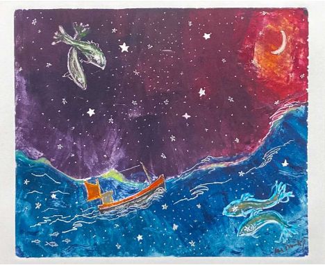 Ian DUNLOP (1945) Celtic Sea, Night  Oil on paper, signed, further signed and inscribed to verso, 28 x 32cm. Frame size 43 x 