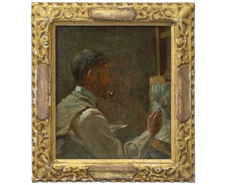 Harold KNIGHT (1874-1961)  Portrait of Lamorna Birch at his easel  Oil on canvas, signed, 18th-century carved frame, 35 x 30c