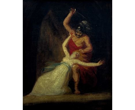 John OPIE (1761-1807) Death of Clytemnestra  Oil on canvas, 40 x 33cm. Frame size 56 x 48cm.Note:-Wax seal of Ford/Booth fami