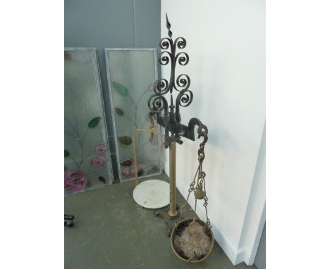 Set of Victorian forged iron flour scales 125cm high