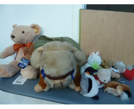 A quantity of stuffed toys including a Steiff 'Cozy Year 2012' bear, a Prize Bull, a Whittards 'Little Walter' bear, a small 