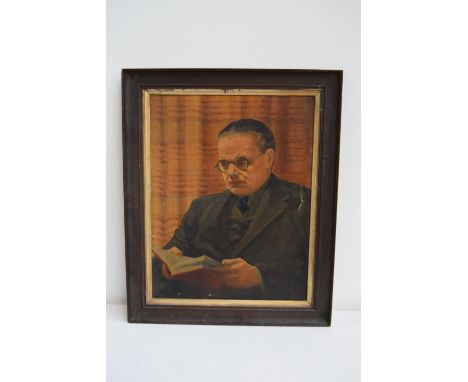 British School, Portrait of a gentleman reading a book, oil on canvas, framed, af, 50 x 40cm
