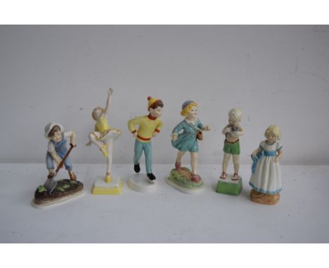 A selection of Royal Worcester 'Months of the Year' figurines including January, February, May, June, August, December (6)
