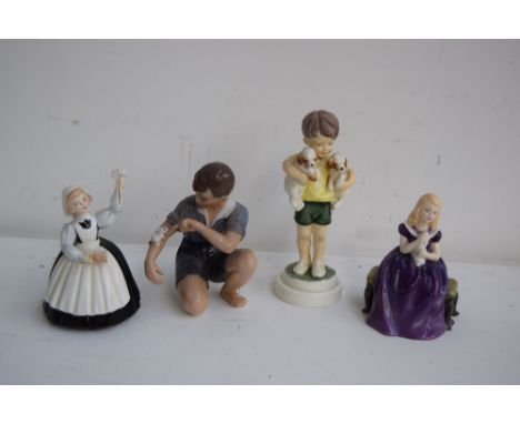 A quantity of figurines including Royal Worcester 'All Mine', Royal Doulton 'Affection' and 'Mother's Help' and Royal Copenha
