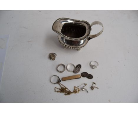 A number of silver items including a Victorian silver jug, London 1896, a pair of silver cufflinks, two 9ct gold chains (3.2g