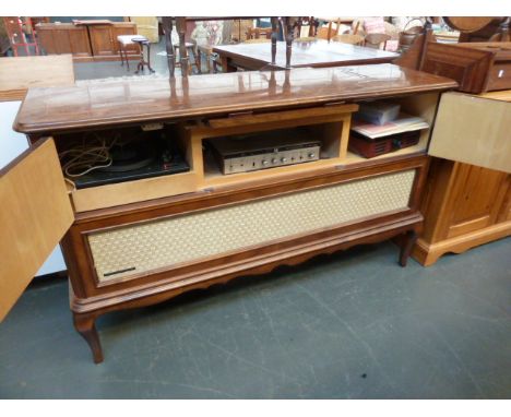 A mid entury walnut cased Garrard radiogram, with a Albany House Hi-Fi stereo amplifier AM-108,