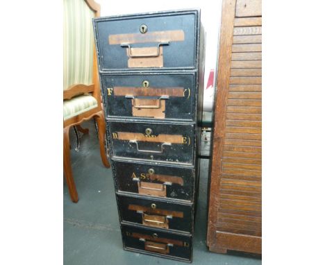 A vintage metal painted doctors cabinet, six drawers,m 85cmH