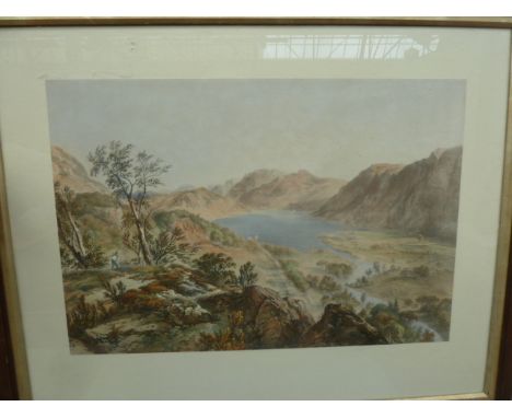A framed and glazed 19th century lithograph by J.B.Pyne, 1835, of Crummock Water, 47cm x 59cm