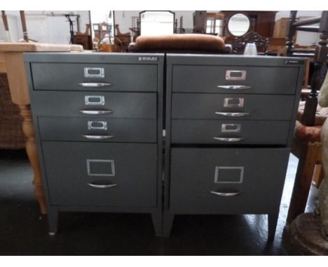 A pair of vintage Bisley grey filing cabinets with three drawers above 47cm x 47cm x 75cm high