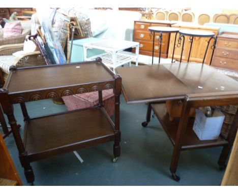 Two vintage oak drinks trolleys with undershelf