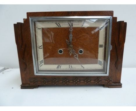 A Smiths of Enfield Edwardian mantel clock with key; an H.Samuel Manchester art deco oak mantel clock with key and one other 