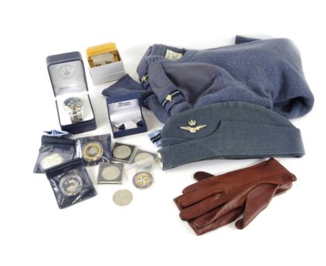 A quantity of RAF related items, to include a hat, jumper, 90th anniversary gold chronograph, gold edition, cuff links etc.