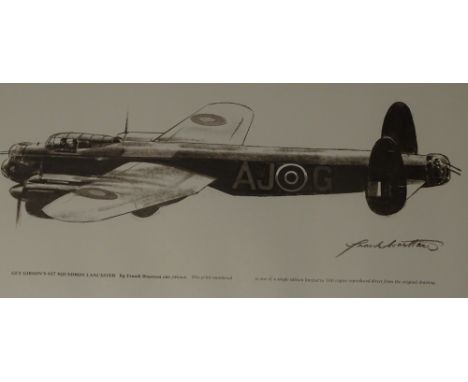 Frank Wootton.  Guy Gibson's 617 Sqn. Lancaster AJ-G, limited edition artist signed print no. 202/500, 19cm x 38cm, framed an