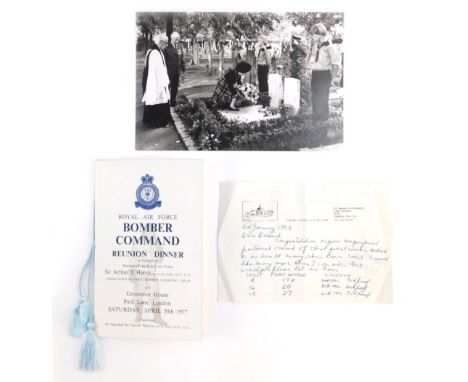 Royal Air Force Bomber Command Reunion Dinner Menu, signed by Marshall of The Royal Air Force Arthur T Harris, along with Eve