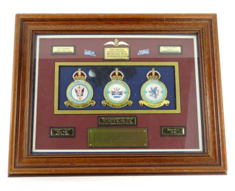 A limited edition Guy Gibson memorial plaque, with crests, mottos and badges, No. 2 of 50, signed verso by Ruth Gibson (siste