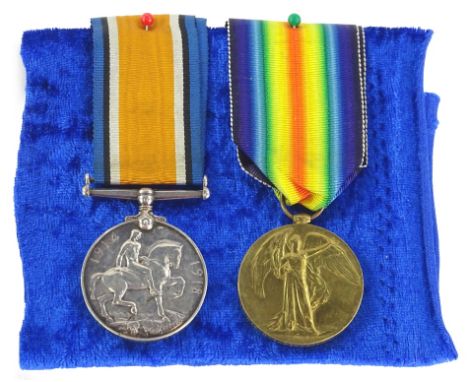 A WWI medal pair, each bearing marks Private H Tattershall, of the Durham Light Infantry, number 64832, comprising Campaign a