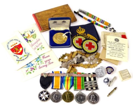 A collection of decorations and memorabilia relating to Private JW Marston of the Royal Army Medical Corps, number 21857, to 