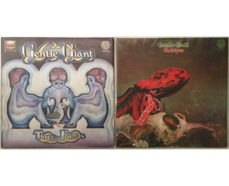 GENTLE GIANT - THREE FRIENDS/OCTOPUS - ORIGINAL UK VERTIGO SWIRL LPs. Cracking clean pack of 2 x original Vertigo swirl LPs f