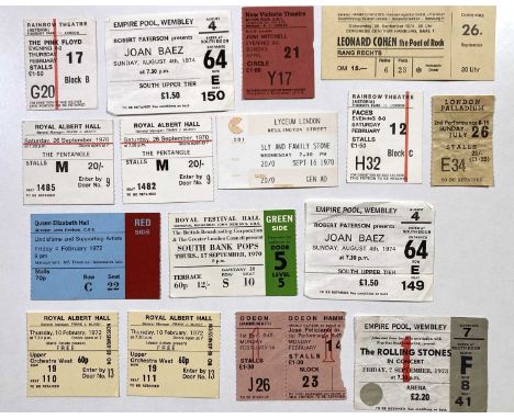 16 ticket stubs for concerts, most in London area c 1970s. To include: The Pink Floyd (Feb 17th, 1972), The Rolling Stones at