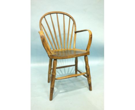 An elm and beech stick-back Yealmpton armchair, (originally painted).