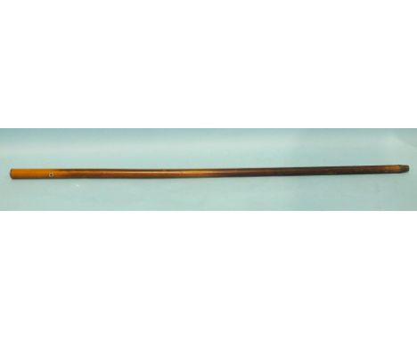 A gold-capped Malacca walking stick with gold lanyard apertures, 93cm.