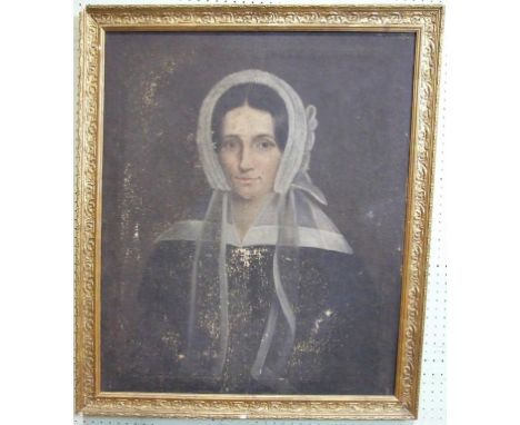 19th century English School MARY IN A WIDOW'S CAP Portrait, unsigned, titled in biro on modern sticker verso, 75 x 62cm and a