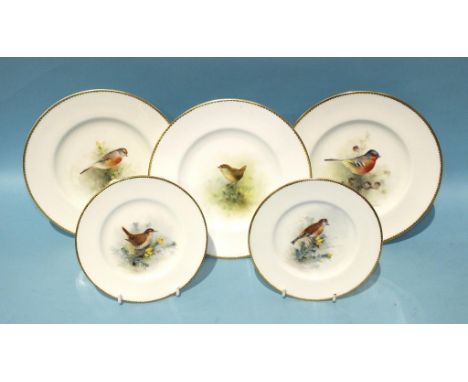 A pair of Royal Worcester plates painted with birds, a Chaffinch and a Linnet, signed E Townsend, 20cm diameter, black printe