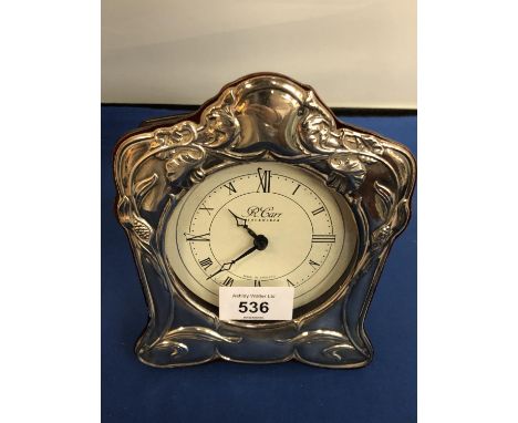 A MODERN SHEFFIELD SILVER MANTLE CLOCK 16 CM , BATTERY OPERATED DATED 1992 