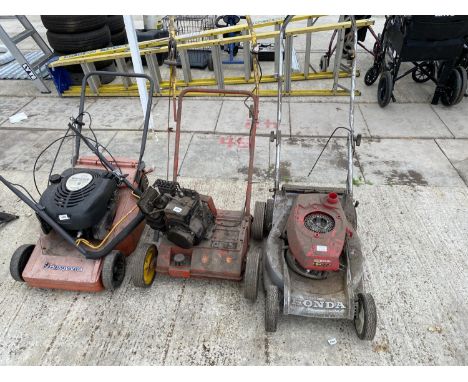 THREE PETROL ROTARY LAWNMOWERS - FOR SPARES OR REPAIR 