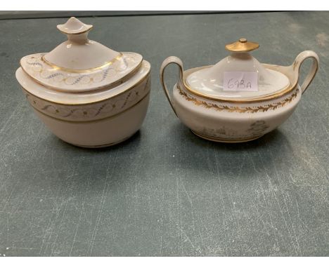 LATE 18TH CENTURY TRANSFER PRINT SUGAR BASIN AND COVER AND A SIMILAR LOT BOTH UNMARKED 