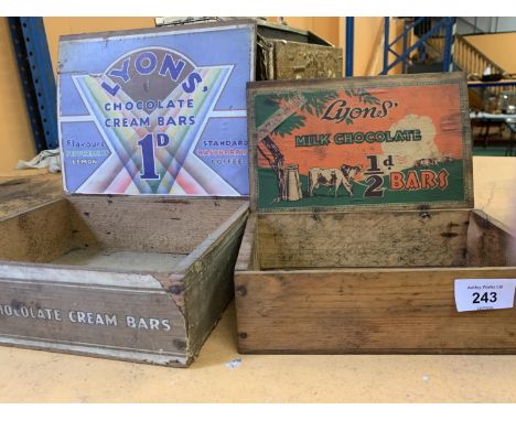 TWO VINTAGE LYONS ADVERTSING BOXES 