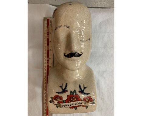 AN L N FOWLER CERAMIC TATTOO PHRENOLOGY HEAD DESK MODEL 23CM 