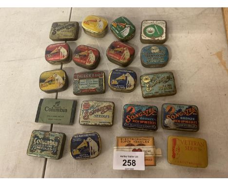 TWENTY SMALL VINTAGE GRAMOPHONE NEEDLE TINS 