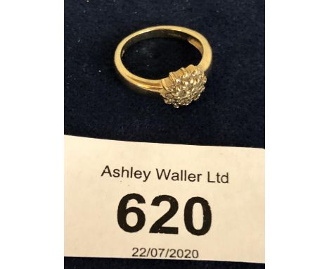 A 9CT GOLD DIAMOND CLUSTER RING SIZE J APPROX TOTAL GROSS WEIGHT 3 GRAMS 