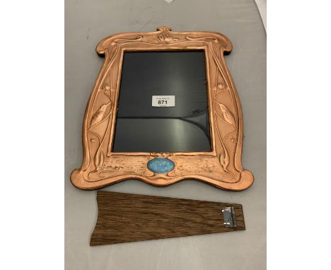 AN ARTS AND CRAFTS COPPER AND ENAMEL PHOTOGRAPH FRAME 