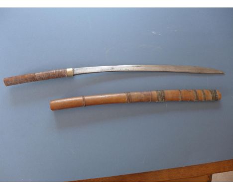 A BURMESE DHA SWORD AND SCABBARD - 57 CM BLADE 