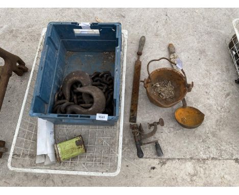 SMELTING POT, LADLE, TOW CHAIN ETC 