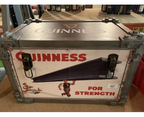 A VINTAGE INDUSTRIAL STYLE GUINNESS LEATHER EFFECT STORAGE TRUNK 46CM 