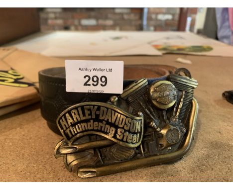 A 'HARLEY DAVIDSON THUNDERING STEEL' BELT AND BUCKLE 