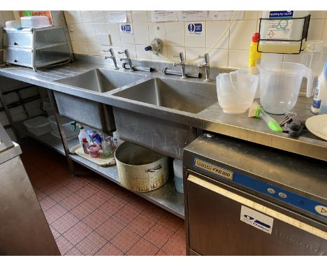 A STAINLESS STEEL WORKTOP WITH DOUBLE DRAINER SINK AND LOWER SHELF - WIDTH 125"** BUYER TO COLLECT FROM WEST CHESHIRE WA7 3ED