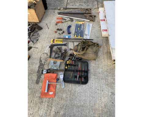 VARIOUS TOOLS - SAWS, SCREWDRIVERS, SPANNERS, ROUTER BITS ETC 