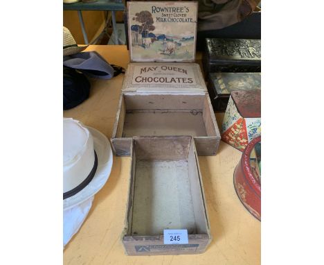 THREE VINTAGE ADVERTISING BOXES TO INCLUDE ROWNTREES WHIPPED CREAM EGG, SWEETS AND MAY QUEEN 