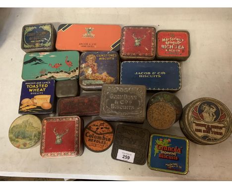 NINETEEN VINTAGE TINS VARYING SIZES AND SHAPES 