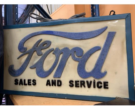 A FORD ILLUMINATED LIGHT BOX SIGN WITH HANGING CHAINS 