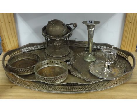 Various silver plated wares including chamber stick