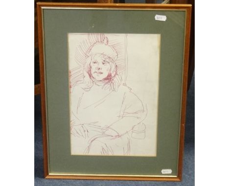 Robert Lenkiewicz (1941-2002), red biro sketch, 'Mouse', 29cm x 19cm.