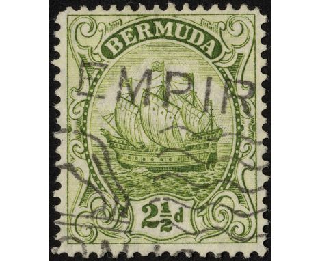 2_d deep sage-green with watermark inverted, used with light part Empire Exhibition slogan cancel. SG 81aw (£550)